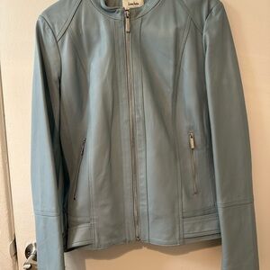 Neiman Marcus Light Blue Leather Jacket